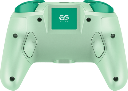 Light green wireless gaming controller for SWITCH 2 with a visible GG Gear logo on a green background.
